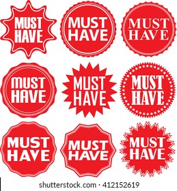 Must have signs set. Must have sticker set,  Vector illustration