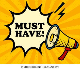 Must have speech bubble. Megaphone, lightning, speech burst, sound lines, pop art style, loudspeaker, public speaking, yellow background, expression, voice, alert, broadcast