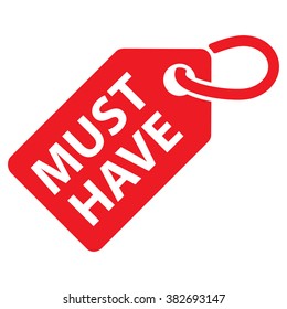 Must have tag. Red color. Vector illustration.