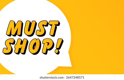 Deve comprar balão de fala. Contorno arrojado, forma de estilo cômico, fundo vibrante, elemento de diálogo, comunicação visual, layout de anúncio, realce de mensagem, modelo para interação.