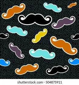 Mustache 80s retro poster texture. 80's, 90's style pattern background with mustache. Vector background banner inspired by cartoon comic style. Template easy editable for Your design. 