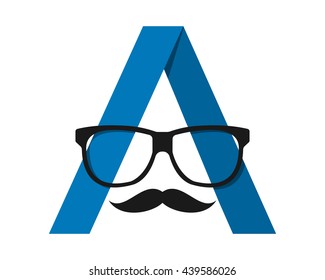 mustache alphabet A eye glasses optics image vector icon logo