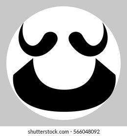 Mustache and beard. Black icon in white circle at gray background. 