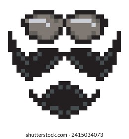 Mustache beard and glasses in pixel art