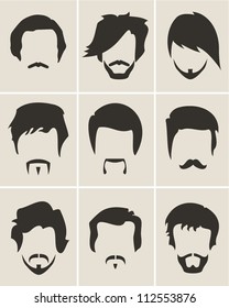 Mustache, beard and hair style set