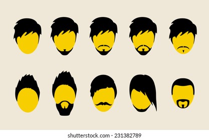 Mustache, beard and hair style set.