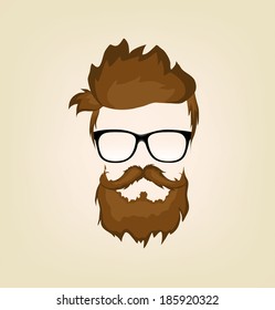 mustache, beard and hairstyle hipster in glasses