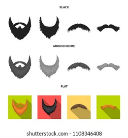 Mustache and beard, hairstyles black, flat, monochrome icons in set collection for design. Stylish haircut vector symbol stock web illustration.