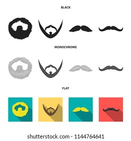 Mustache and beard, hairstyles black, flat, monochrome icons in set collection for design. Stylish haircut vector symbol stock web illustration.