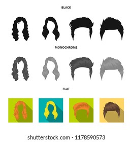 Mustache and beard, hairstyles black, flat, monochrome icons in set collection for design. Stylish haircut vector symbol stock web illustration.