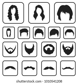 Mustache and beard, hairstyles black icons in set collection for design. Stylish haircut vector symbol stock web illustration.