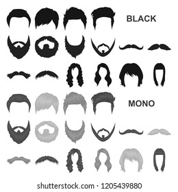 Mustache and beard, hairstyles black icons in set collection for design. Stylish haircut vector symbol stock web illustration.
