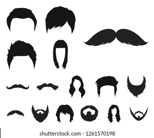 Mustache and beard, hairstyles black icons in set collection for design. Stylish haircut vector symbol stock web illustration.