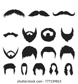 Mustache and beard, hairstyles black icons in set collection for design. Stylish haircut vector symbol stock web illustration.