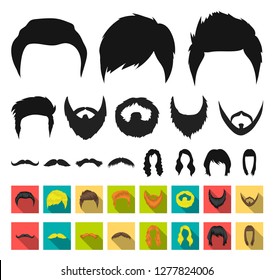 Mustache and beard, hairstyles black,flat icons in set collection for design. Stylish haircut vector symbol stock web illustration.