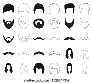 Mustache and beard, hairstyles black,outline icons in set collection for design. Stylish haircut vector symbol stock web illustration.