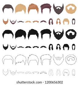 Mustache and beard, hairstyles cartoon icons in set collection for design. Stylish haircut vector symbol stock web illustration.