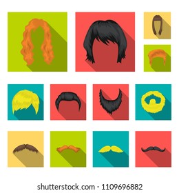 Mustache and beard, hairstyles flat icons in set collection for design. Stylish haircut vector symbol stock web illustration.