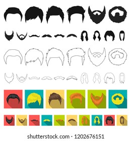 Mustache and beard, hairstyles flat icons in set collection for design. Stylish haircut vector symbol stock web illustration.