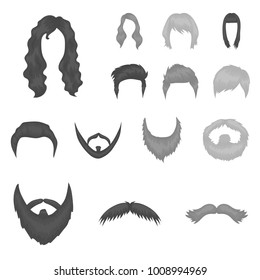 Mustache and beard, hairstyles monochrome icons in set collection for design. Stylish haircut vector symbol stock web illustration.
