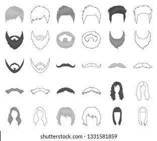 Mustache and beard, hairstyles monochrome,outline icons in set collection for design. Stylish haircut vector symbol stock web illustration.