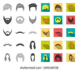 Mustache and beard, hairstyles mono,flat icons in set collection for design. Stylish haircut vector symbol stock web illustration.