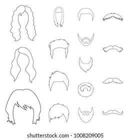 Mustache and beard, hairstyles outline icons in set collection for design. Stylish haircut vector symbol stock web illustration.