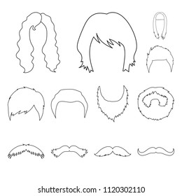 Mustache and beard, hairstyles outline icons in set collection for design. Stylish haircut vector symbol stock web illustration.