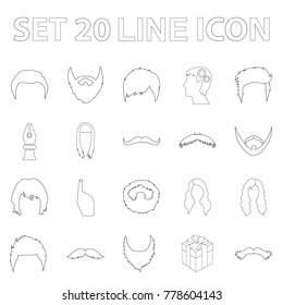 Mustache and beard, hairstyles outline icons in set collection for design. Stylish haircut vector symbol stock web illustration.