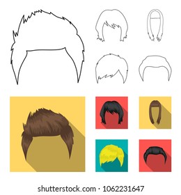 Mustache and beard, hairstyles outline,flat icons in set collection for design. Stylish haircut vector symbol stock web illustration.