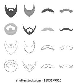 Mustache and beard, hairstyles outline,monochrome icons in set collection for design. Stylish haircut vector symbol stock web illustration.