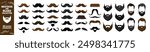 Mustache and beard icon set vector. Vintage mustache, funny fake mustaches mask and retro curly moustaches and beard