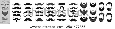 Mustache and beard icon set vector. Vintage mustache, funny fake mustaches mask and retro curly moustaches and beard