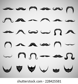 Mustache And Beard Icons Set - Isolated On Gray Background - Vector Illustration, Graphic Design Editable For Your Design  