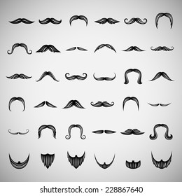 Mustache And Beard Icons Set - Isolated On Gray Background - Vector Illustration, Graphic Design Editable For Your Design   