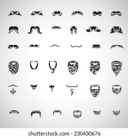 Mustache And Beard Icons Set - Isolated On Gray Background - Vector Illustration, Graphic Design Editable For Your Design 