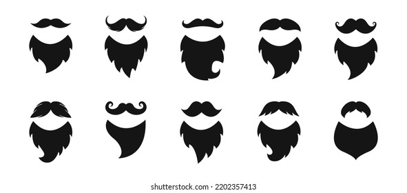 Iconos de bigote y barba. Colección de estilos de barba. Juego de iconos de bigote y barba negros planos. EPS gráfico vectorial 10