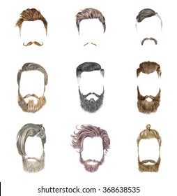 Mustache And Beard Set On White Background. Hipster Style Of Men's Hairstyle. Fashion Vector Illustration.