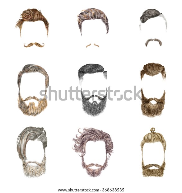 Mustache and\
beard Set on white background. Hipster style of men\'s hairstyle.\
Fashion vector\
illustration.