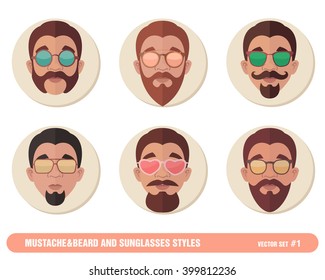 Mustache and Beard and Sunglasses styles. Vector illustration.