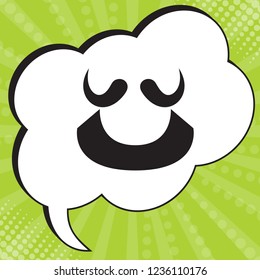 Mustache and beard. Vector. Black icon in speech bubble at popart yellow green background.