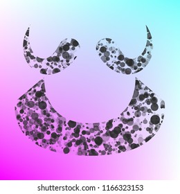 Mustache and beard. Vector. Gray icon with bubbled texture at color background with pink and sky blue corners.