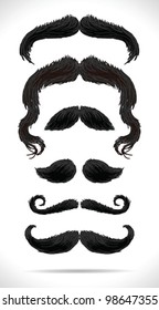 Mustache black hair set - vector illustration Shadow and background are on separate layers. Easy editing.