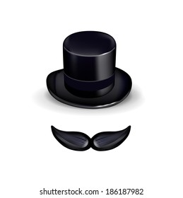 mustache with black hat isolated on white