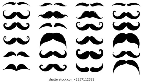 Icono negro bigote. Conjunto de íconos de bigote hipster. Íconos de diferentes bigotes. Ilustración vectorial.