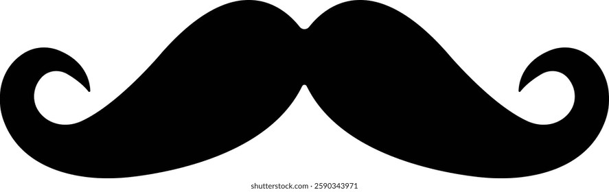 Mustache Black silhouette icon in flat. Symbol of Father day man mustaches Vector for apps or website Moustache for men face whisker tendril isolated on transparent background.