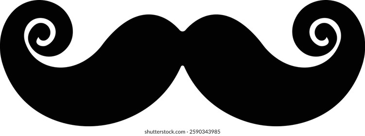 Mustache Black silhouette icon in flat. Symbol of Father day man mustaches Vector for apps or website Moustache for men face whisker tendril isolated on transparent background.