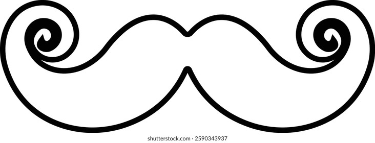 Mustache Black silhouette icon in line. Symbol of Father day man mustaches Vector for apps or website Moustache for men face whisker tendril isolated on transparent background.