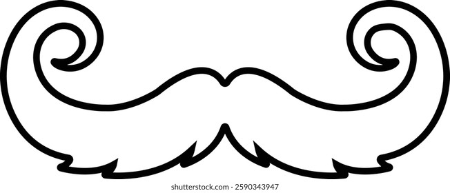 Mustache Black silhouette icon in line. Symbol of Father day man mustaches Vector for apps or website Moustache for men face whisker tendril isolated on transparent background.