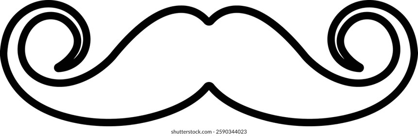 Mustache Black silhouette icon in line. Symbol of Father day man mustaches Vector for apps or website Moustache for men face whisker tendril isolated on transparent background.